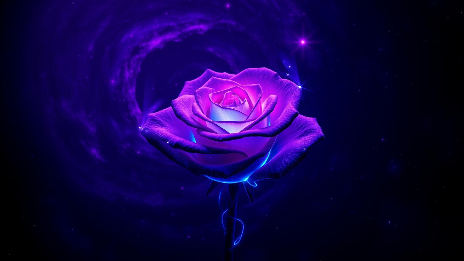Electric rose floating in a violet galaxy